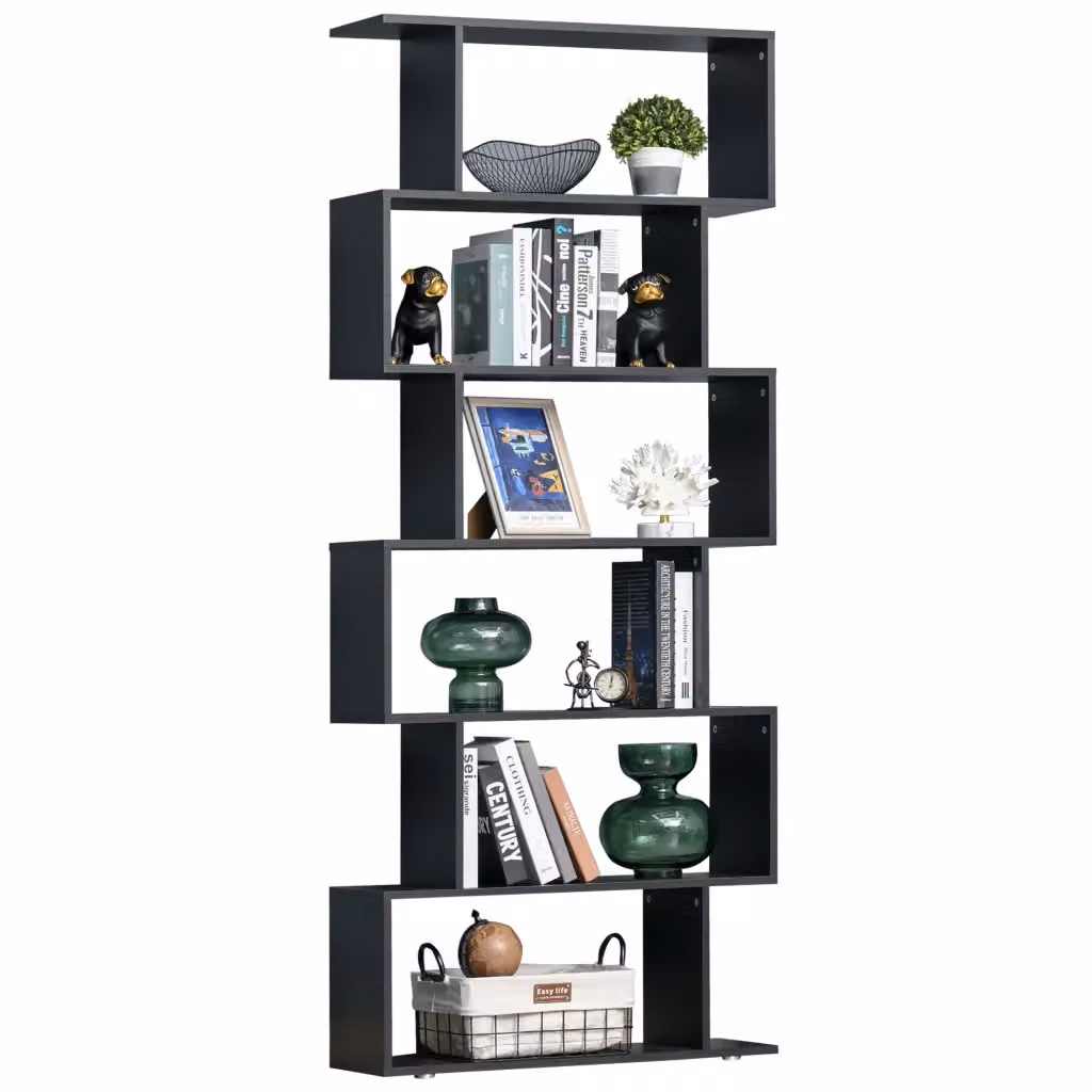 Libreria a scala Minimal con 6 ripiani in legno, design moderno nero, L 80 cm x P 24 cm x H 191 cm – 2