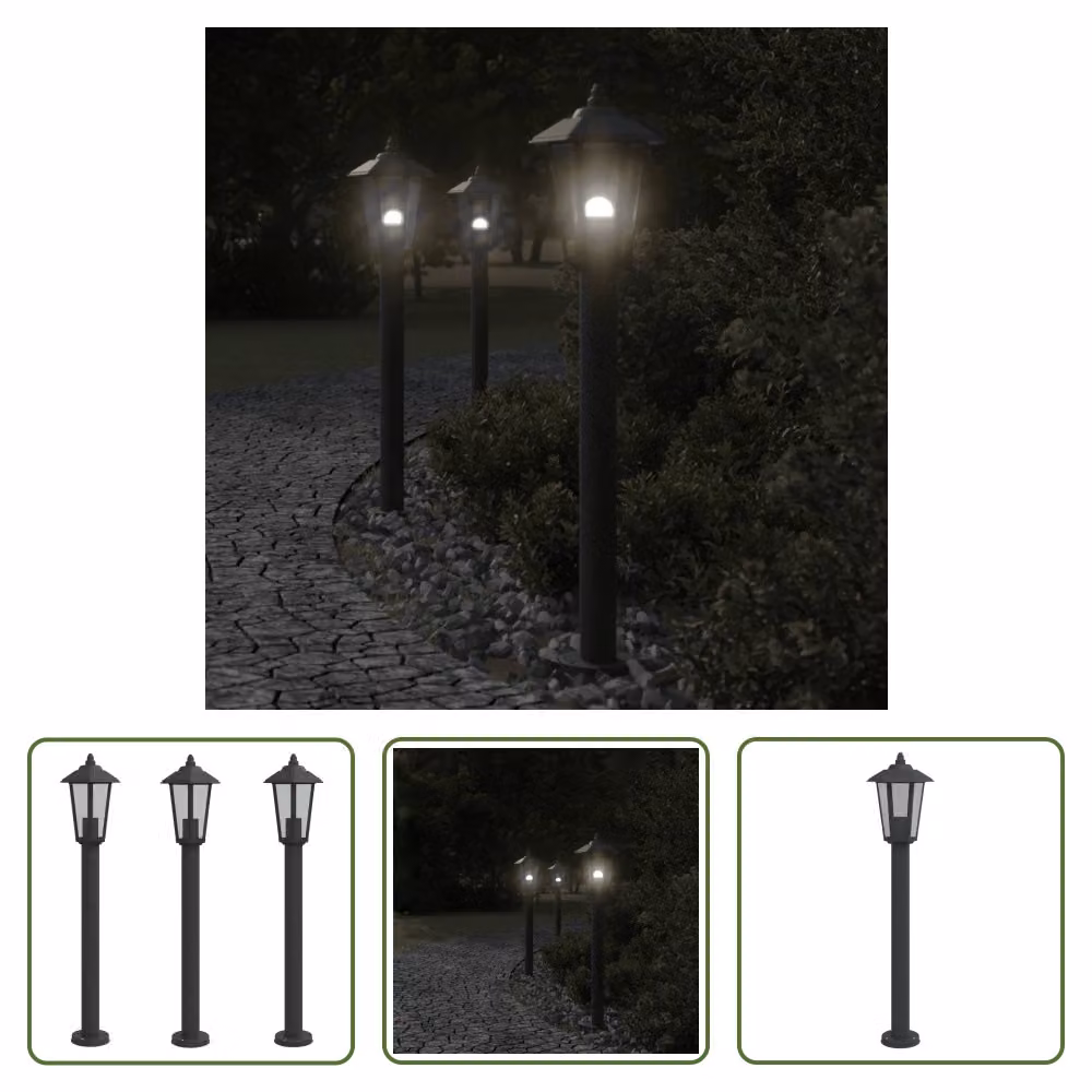 The Living Store Luci da sentiero 3 pezzi nero 80 cm acciaio inox