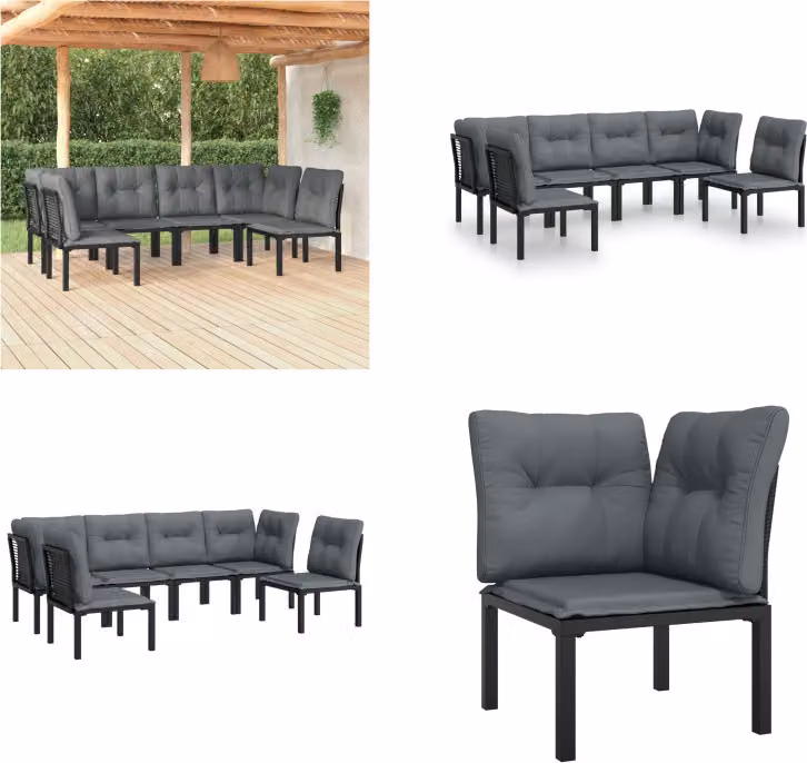 vidaXL Set da salotto da giardino 6 pezzi in poly rattan nero e grigio - Set da salotto da giardino - Set da salotto - Set di mobili da giardino