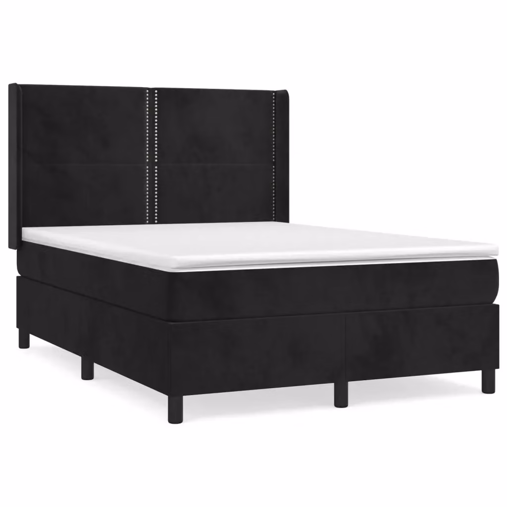 Letto Ibrido vidaXL con Giroletto a Molle e Materasso in Velluto Nero e Bianco L/P: 140 x 200 cm – 2