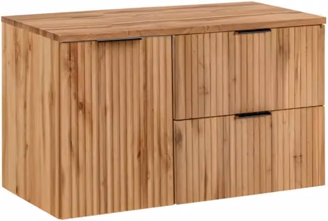 Set da bagno NOXERA 100 cm – Rovere wotan – piano per lavabo con cesto della biancheria