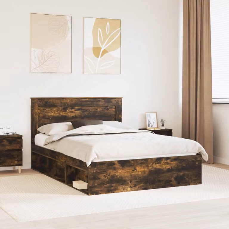 Struttura del letto vidaXL in pino massello color rovere fumé, L 140 x P 200 cm