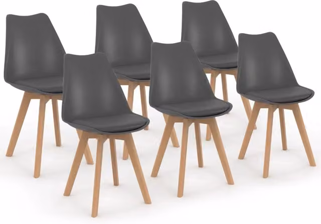 Set di 6 sedie SARA IDMarket in stile scandinavo con gambe in legno e seduta in tessuto grigio per sala da pranzo e cucina