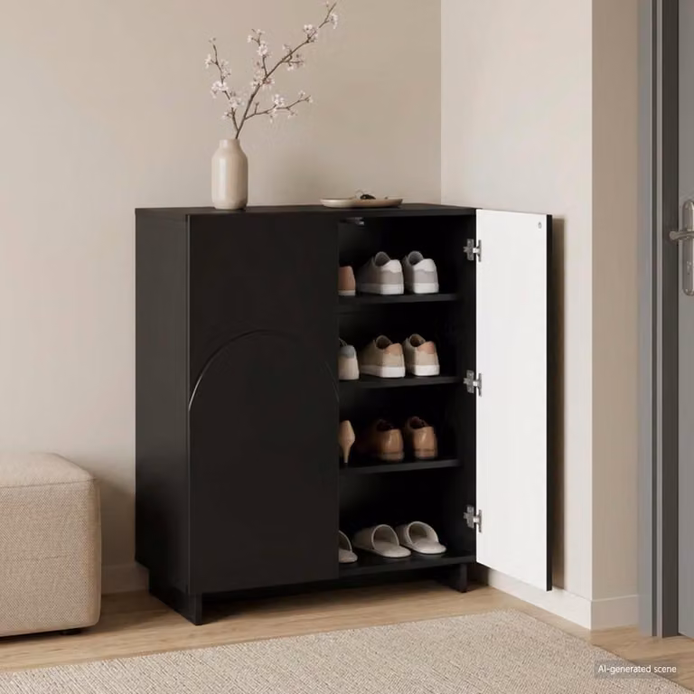 Scarpiera moderna vidaXL in legno nero con ante a battente L: 73 cm, P: 38 cm, H: 87,5 cm