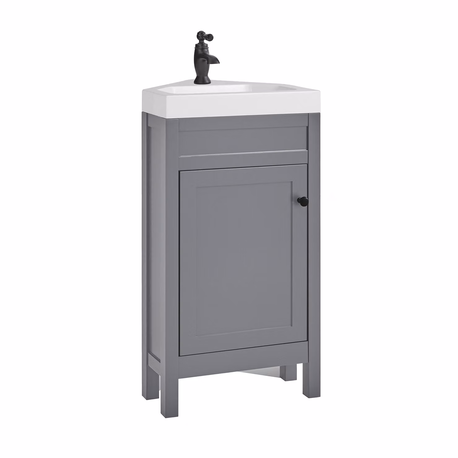 Mobile Bagno Angolare Grigio Chiaro da 450mm con Lavabo e Maniglia Classica Rotonda Nera - Warwick