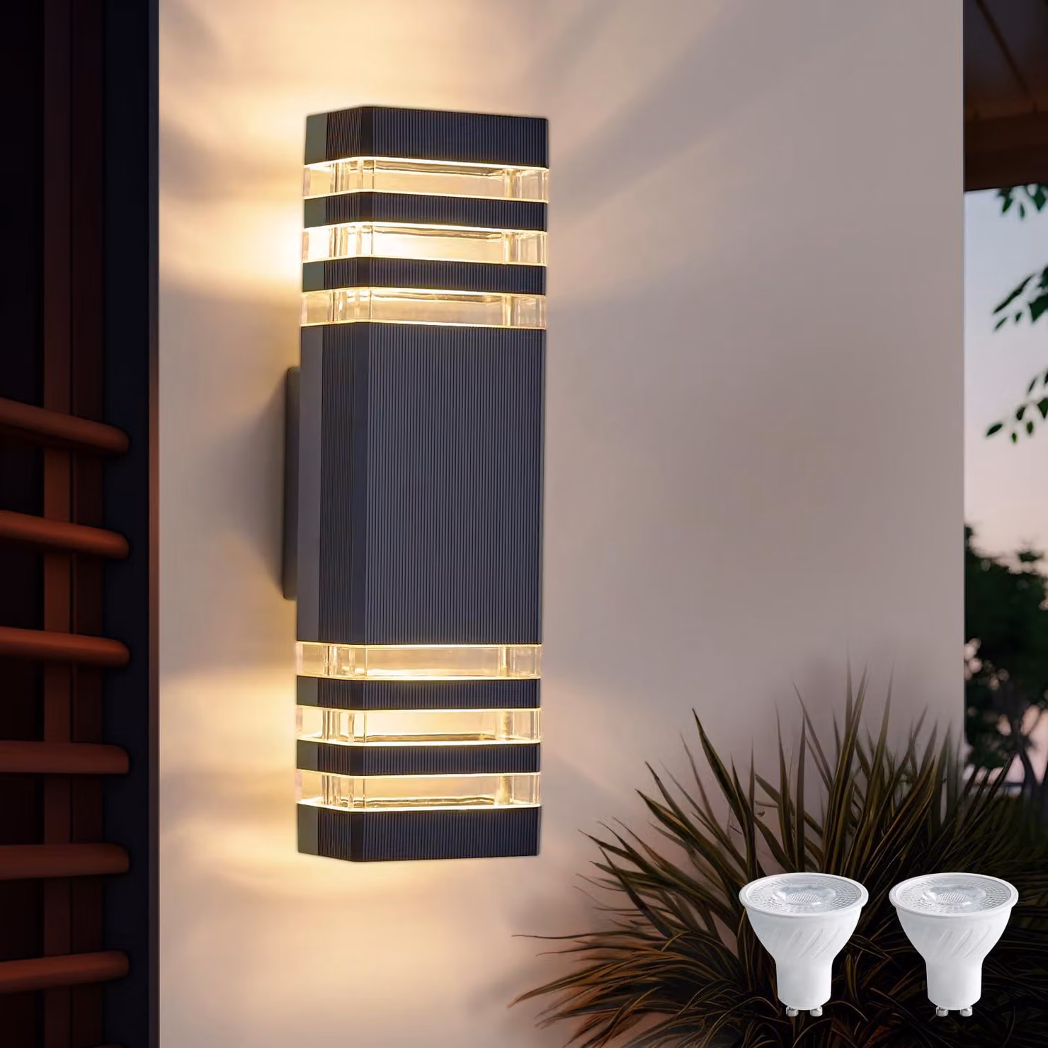 Lampada da parete esterna a LED, modello "Up & Down", colore antracite, grado di protezione IP65, attacco GU10, set da 2