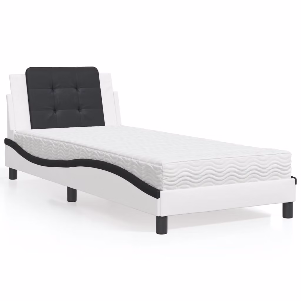Letto con Materasso vidaXL Zadar Nero e Bianco in Similpelle e Tessuto L/P/H: 80 x 200 cm