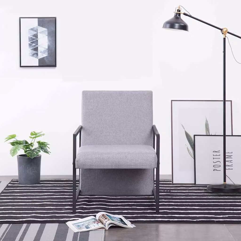 Poltrona lounge moderna vidaXL in tessuto grigio con braccioli e struttura mista