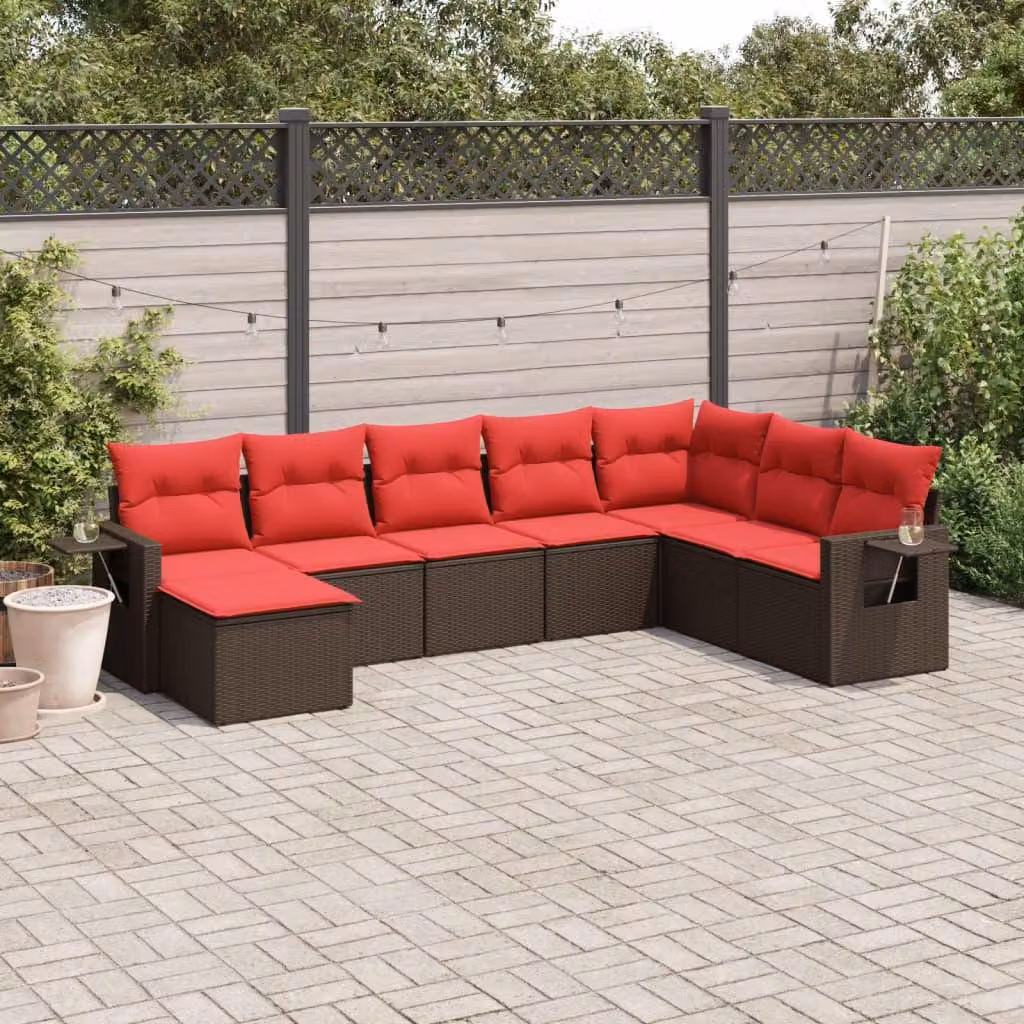 Maison Exclusive - Set di 8 pezzi per giardino con cuscini, marrone, polyrattan