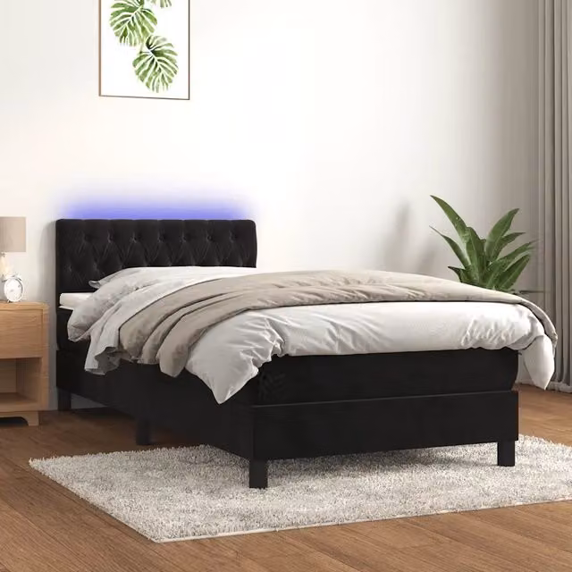 Letto a Molle con Materasso e LED-Struttura Letto con Materasso Nero 90x200 cm in Velluto 966059