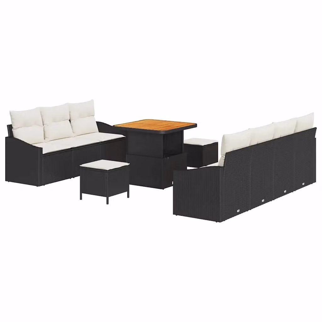 vidaXL Set Divano da Giardino 10 Pezzi con Cuscini Nero e Beige in Acciaio Verniciato a Polvere – 2