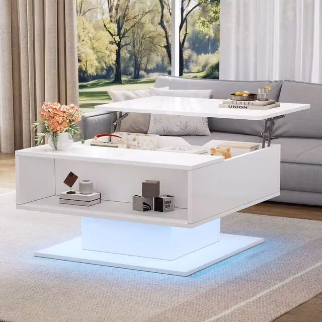 Tavolino da caffè sollevabile con LED e vano contenitore