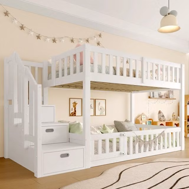 Letto a Castello con Scala e Contenitore ¨C MINIMAL ¨C Bianco 90x200