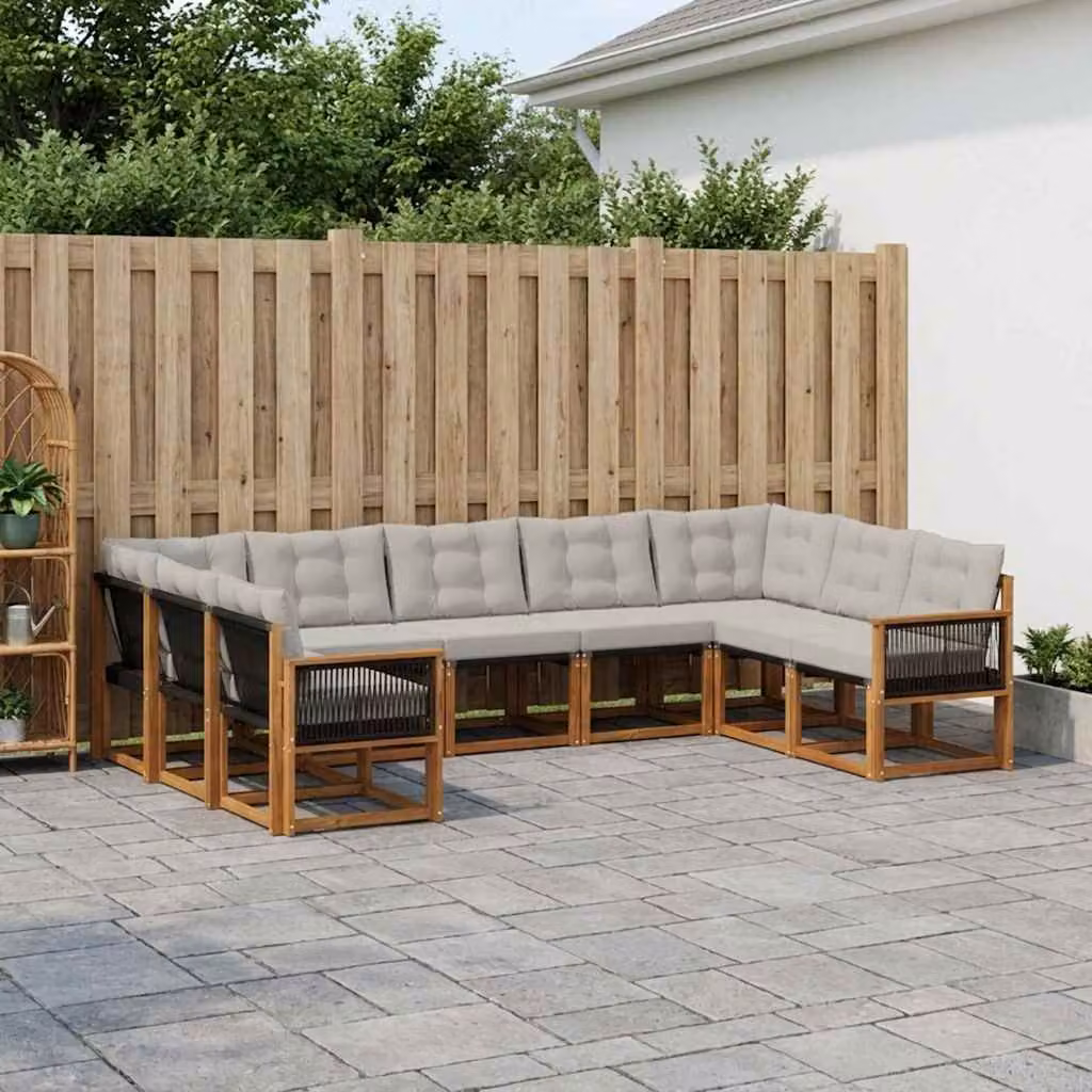 Set di divani da esterno vidaXL 9 pz in legno di acacia con cuscini beige e grigio chiaro