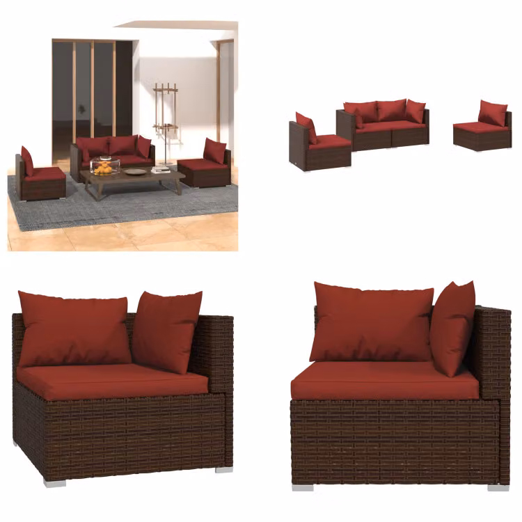 vidaXL set salotto da giardino 4 pezzi con cuscini in rattan marrone - set salotto da giardino - set salotto da giardino - set salotto da patio - set divano da giardino