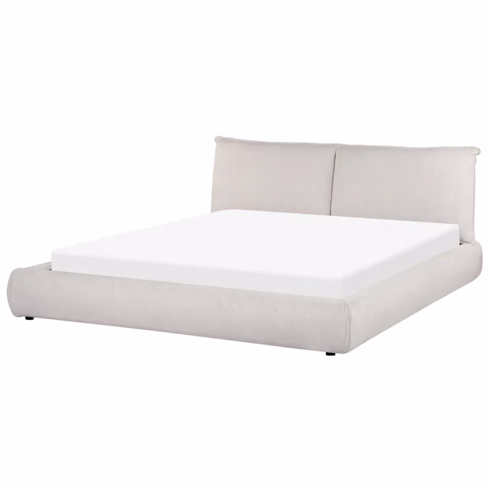 Letto matrimoniale Beliani in velluto a coste beige con rete a doghe e testata imbottita L/P: 180 x 200 cm – 2