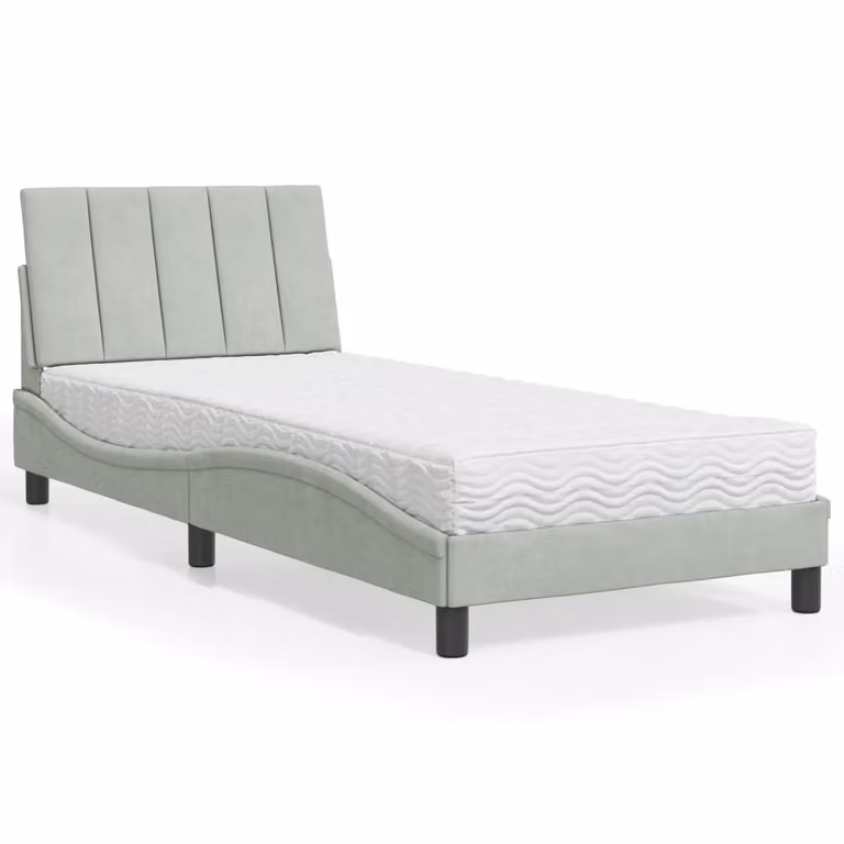 Letto con Materasso Hanko vidaXL in Velluto Grigio Chiaro L/P/H: 90 x 190 cm