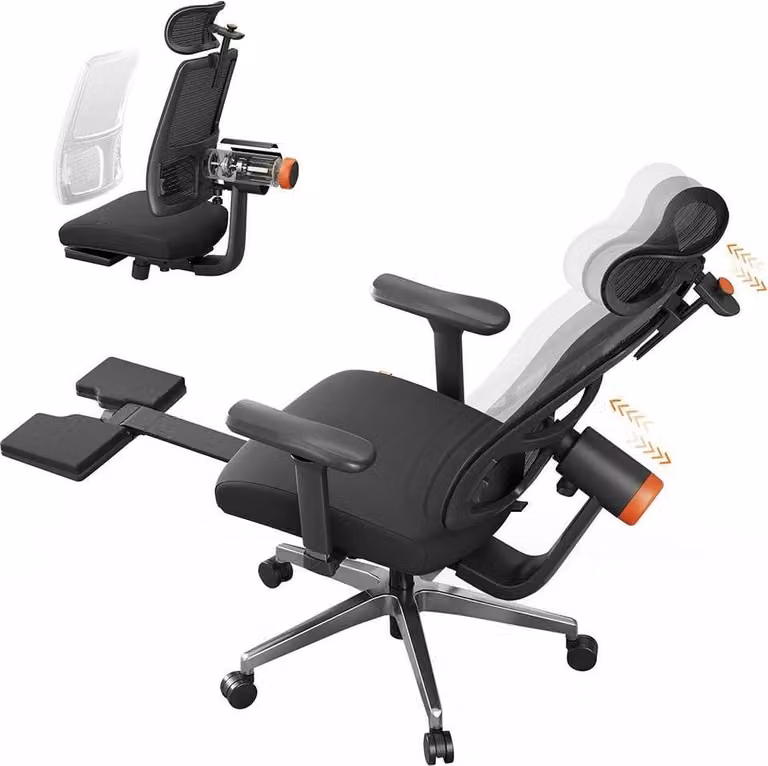MagicH-BPro - Sedia da ufficio ergonomica con poggiapiedi - Schienale e poggiatesta a regolazione automatica - Supporto lombare adattivo - Regolabile in altezza - Girevole con rotelle