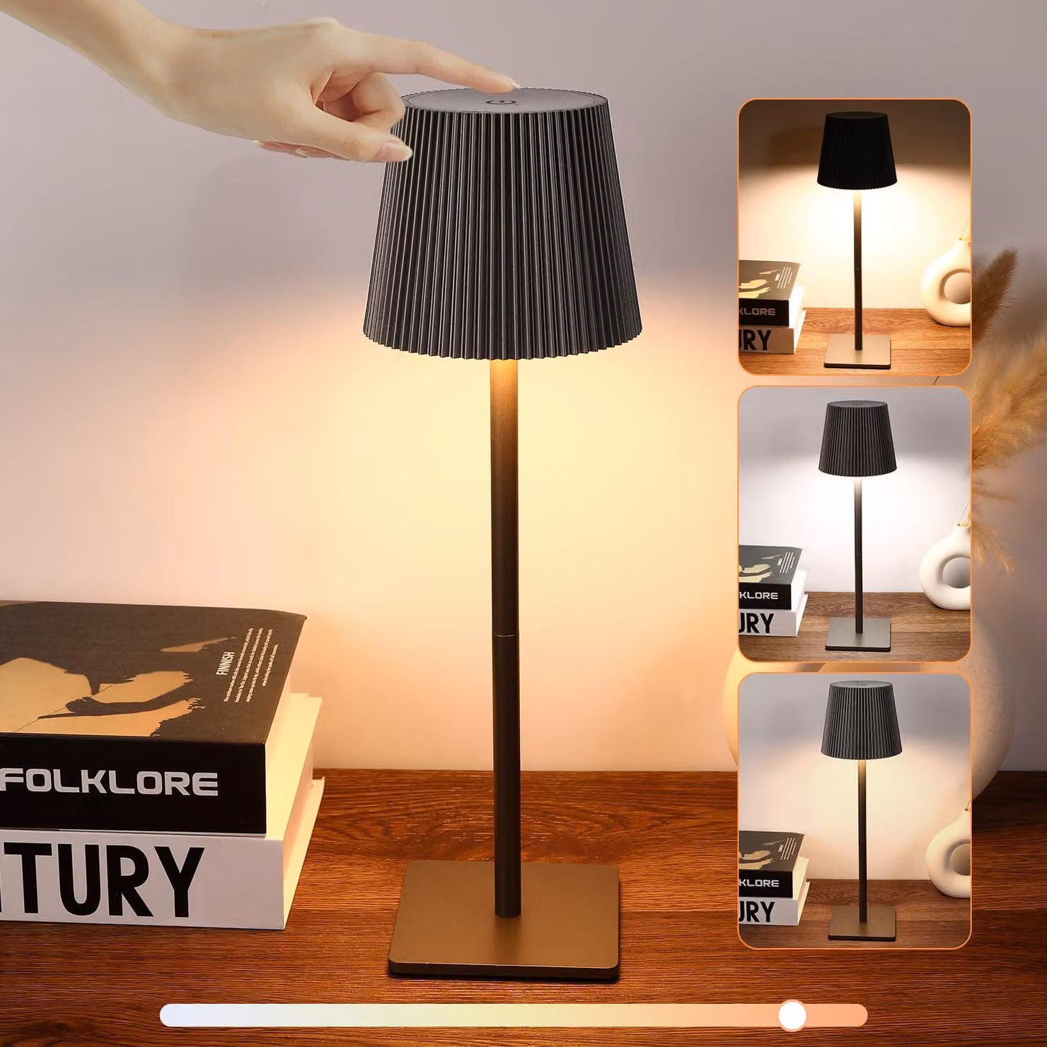Lampada da tavolo LED ricaricabile, lampada da tavolo senza fili con controllo touch, 3 modalità di illuminazione, ricaricabile tramite USB, impermeabile IP54 per uso esterno, ideale per camera da letto, bar, ristorante (grigia)
