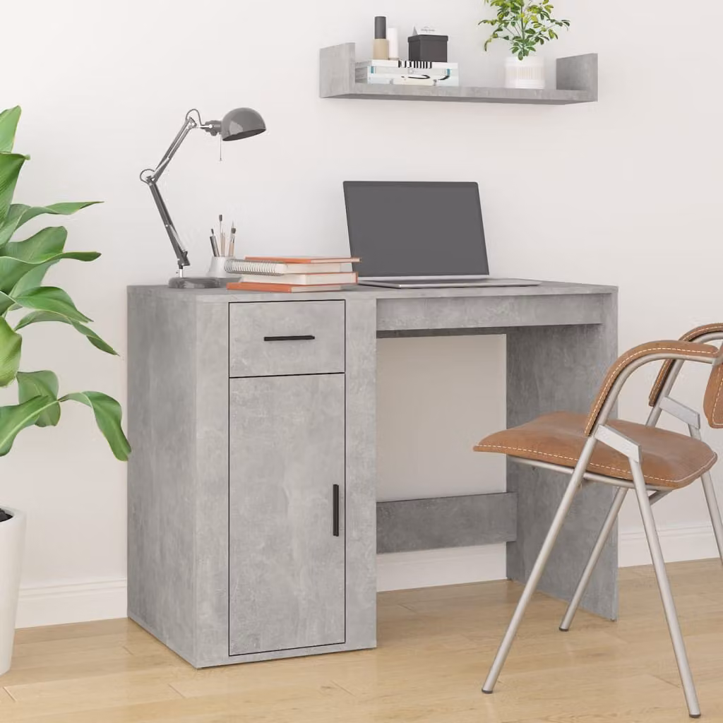 Scrivania moderna vidaXL in legno e MDF, colore grigio, L 100 x P 49 x H 75 cm