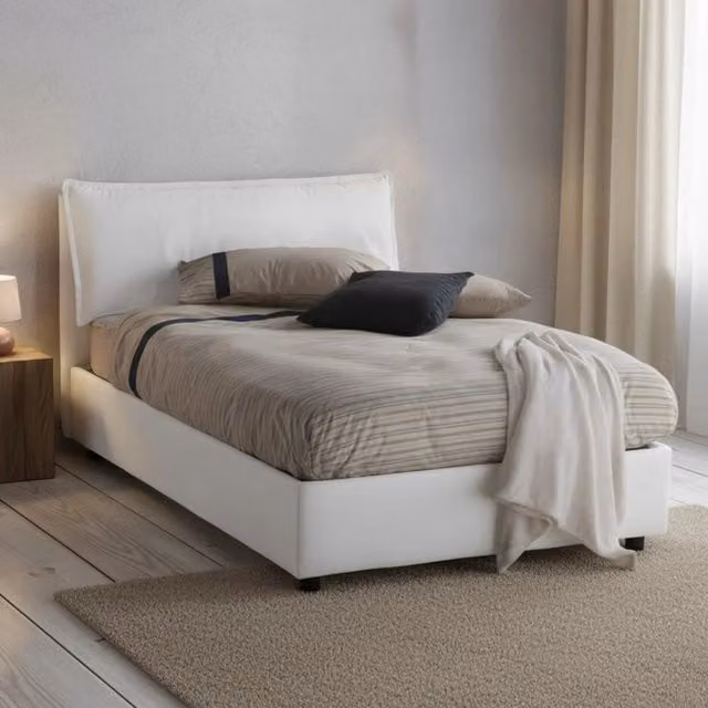 Letto Arnaldo Talamo Italia Piazza e Mezza Sfoderabile Bianco con Contenitore a Sollevamento L/P/H: 120 x 200 cm – 1