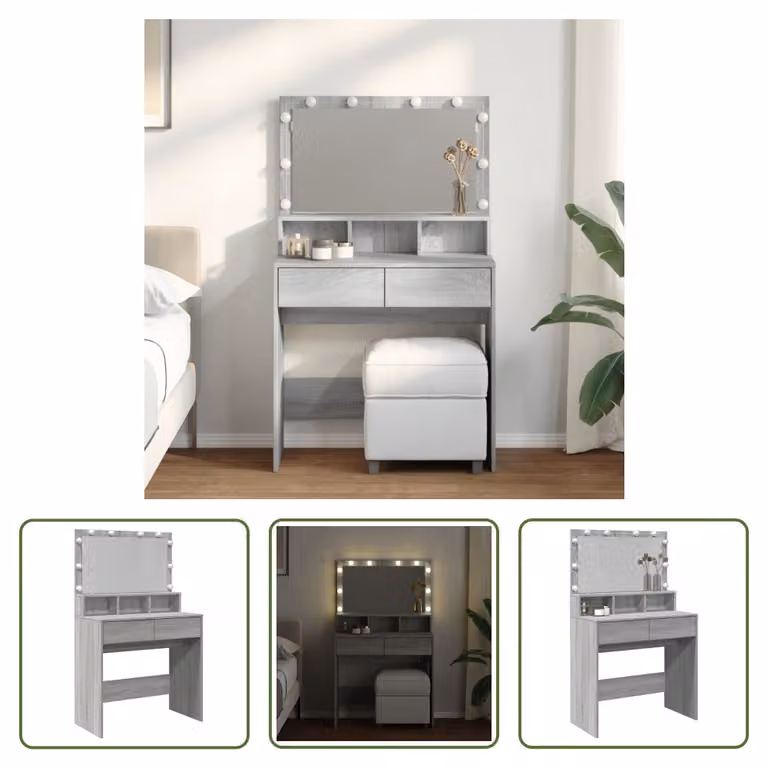 The Living Store Comodino con illuminazione LED Grigio Sonoma 80x41x134,5 cm