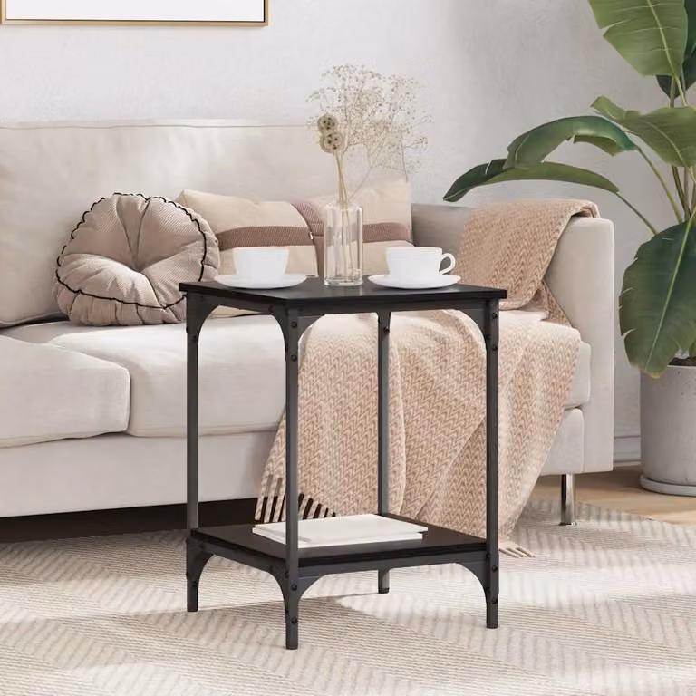 Tavolino da salotto vidaXL in stile industriale, colore nero e rovere, L/P/H: 40 x 40 x 55 cm