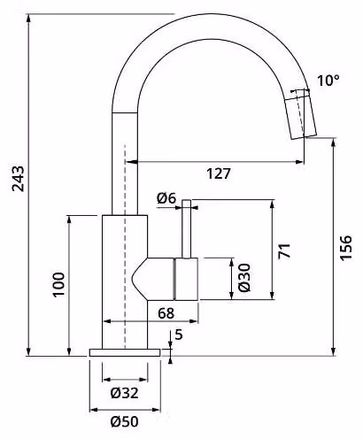 Miscelatore monocomando per lavabo Herzbach DEEP, modello Slim, taglia M, con maniglia laterale, senza tappo a risciacquo, finitura cromata