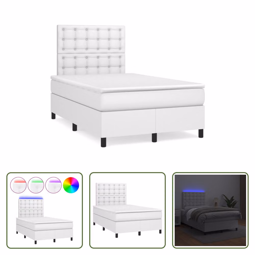 The Living Store Letto a molle con materasso e LED bianco 120x190 cm in ecopelle