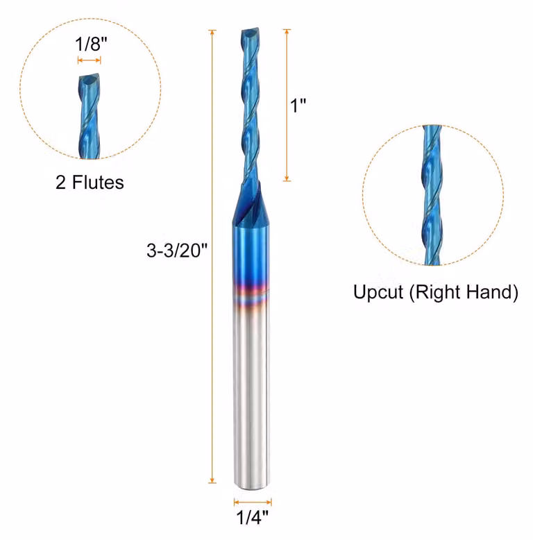 Fresa a spirale da 1/8 di pollice con rivestimento nano blu per incisione del legno con macchine CNC