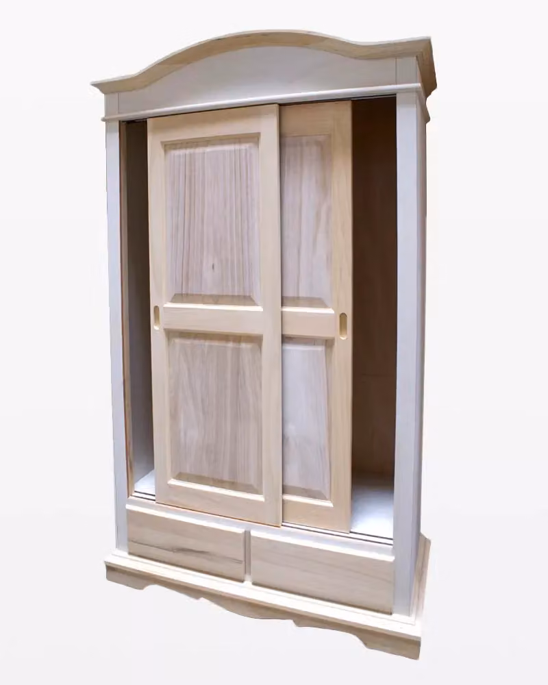 Armadio con 2 ante scorrevoli in legno di pino grezzo Mobili 2G L/P/H: 122 x 59 x 200 cm – 1