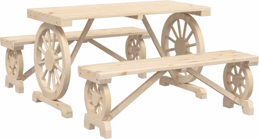 Set da Pranzo da Giardino 3 pz in Legno Massello di Abete