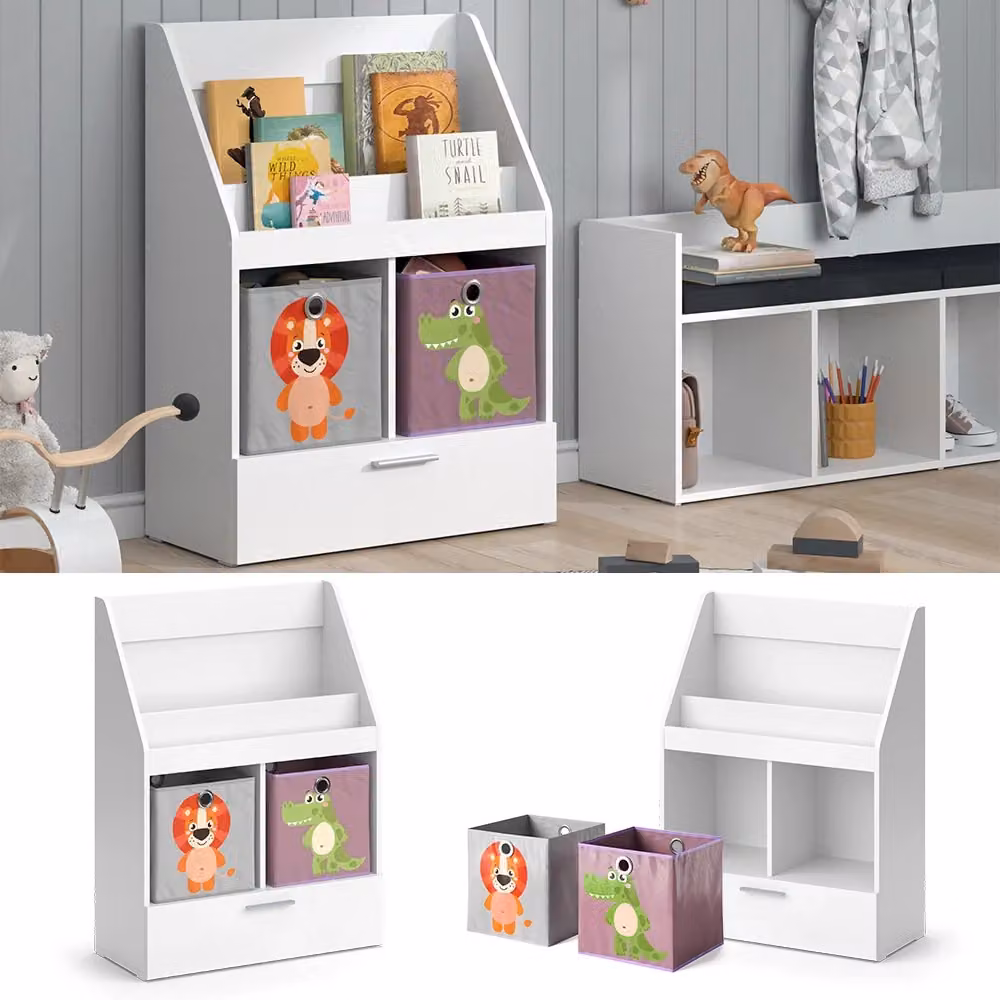 Libreria per bambini Vicco Luigi Bianca con cassetto e 2 scatole pieghevoli L: 72 cm, H: 96.2 cm, P: 31.2 cm – 2
