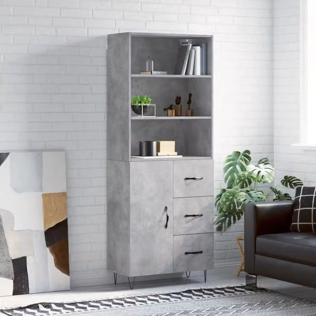 Credenza moderna vidaXL in legno e metallo, colore grigio, L: 69,5 cm, P: 34 cm, H: 180 cm – 1