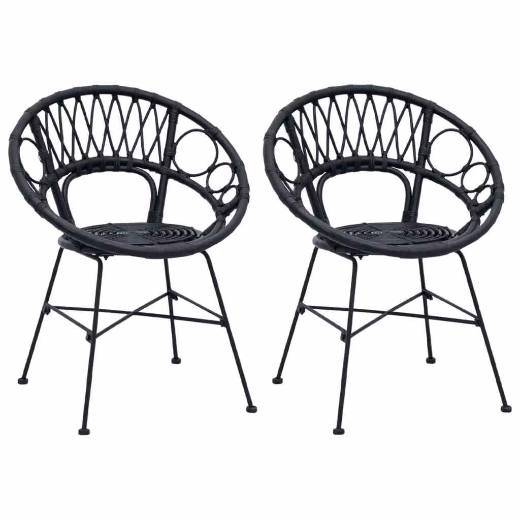 Set di 2 sedie da pranzo vidaXL in rattan e metallo nero opaco L 54 cm x P 65 cm x H 82 cm – 2