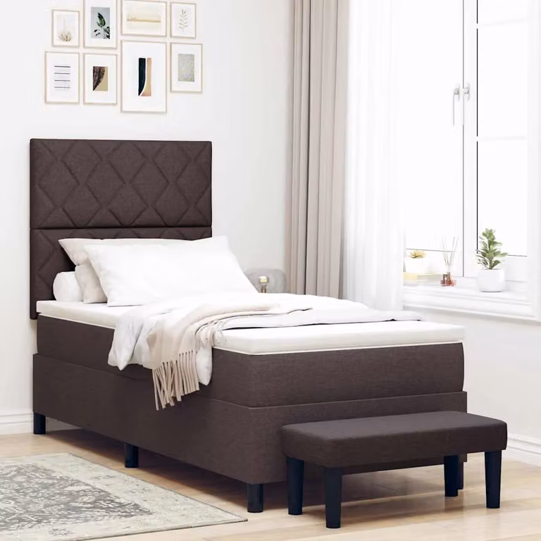 Letto ibrido con testiera vidaXL in tessuto marrone con struttura in legno L: 90 cm, P: 200 cm, H: 140 cm