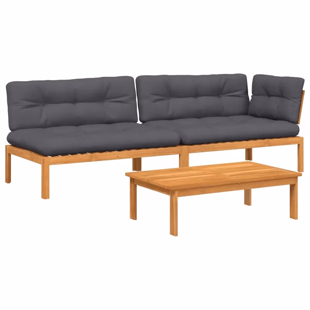 Set Divano da Giardino Pallet vidaXL in Legno di Acacia Oliato con Cuscini Grigio Antracite – 2