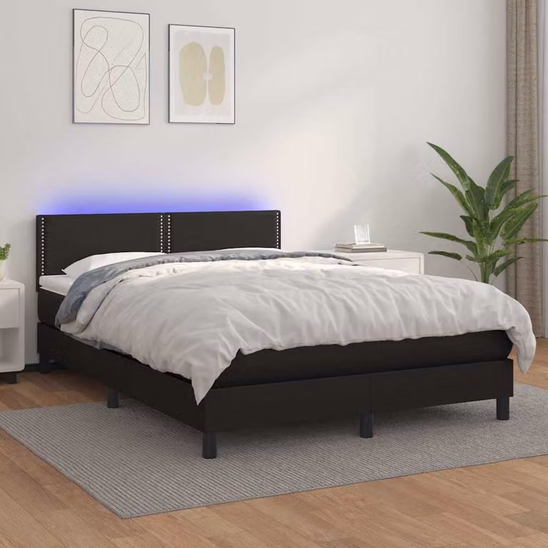 vidaXL Giroletto a Molle con Materasso e LED Nero in Similpelle L/P: 140 x 200 cm