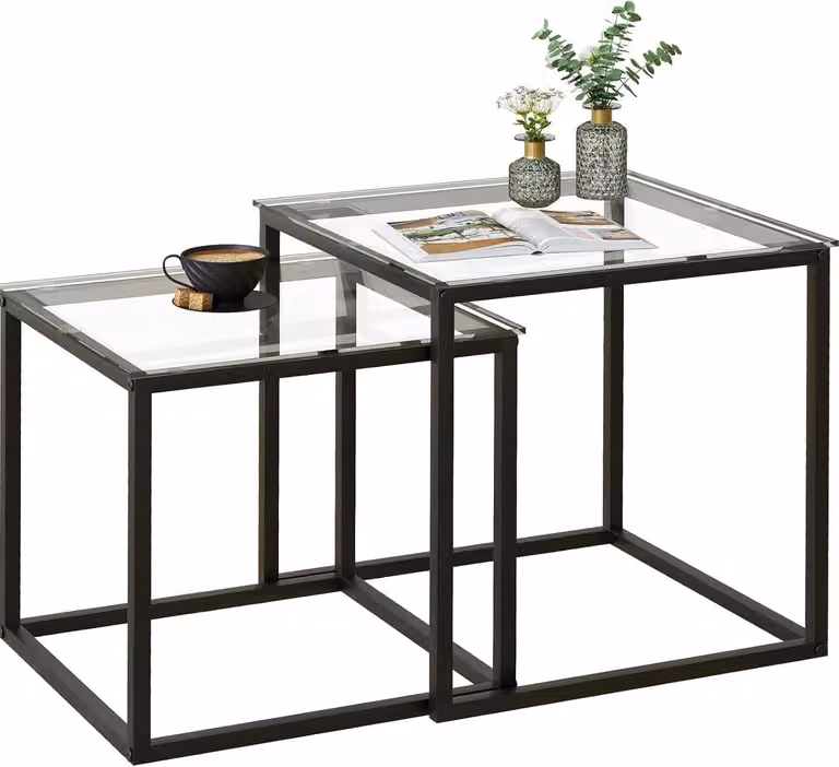 Omgoods - Set di 2 tavolini da salotto moderni, quadrati, in vetro