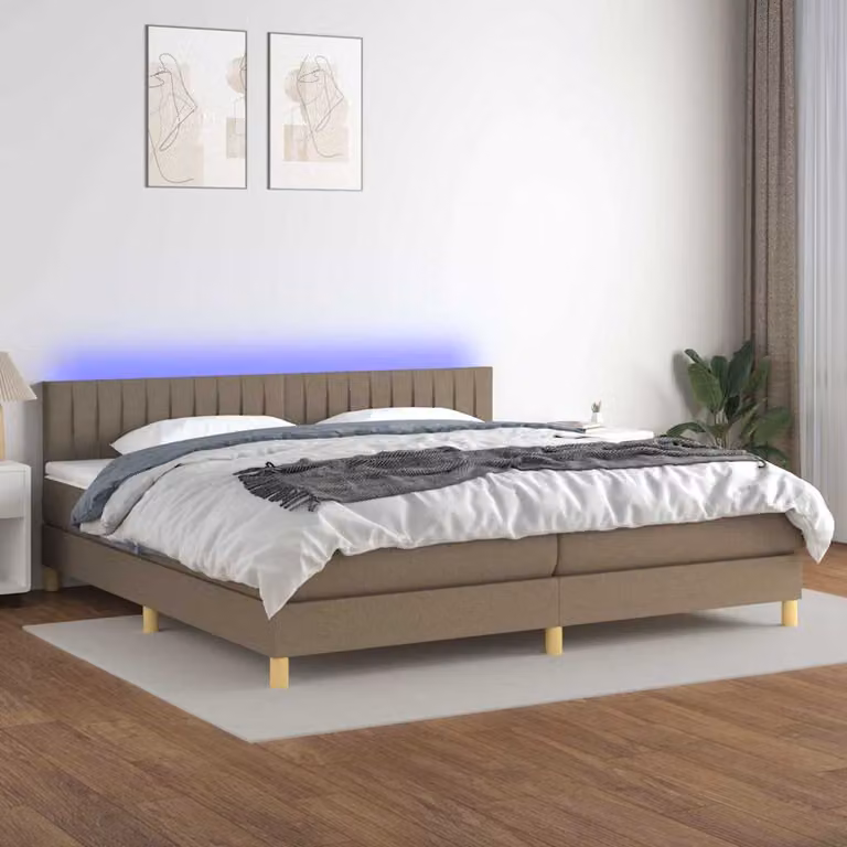 Letto Ibrido con Materasso a Molle Insacchettate vidaXL in Tessuto con Illuminazione LED e Porte USB, L/P/H: 200 x 200 x 203 cm, Tortora