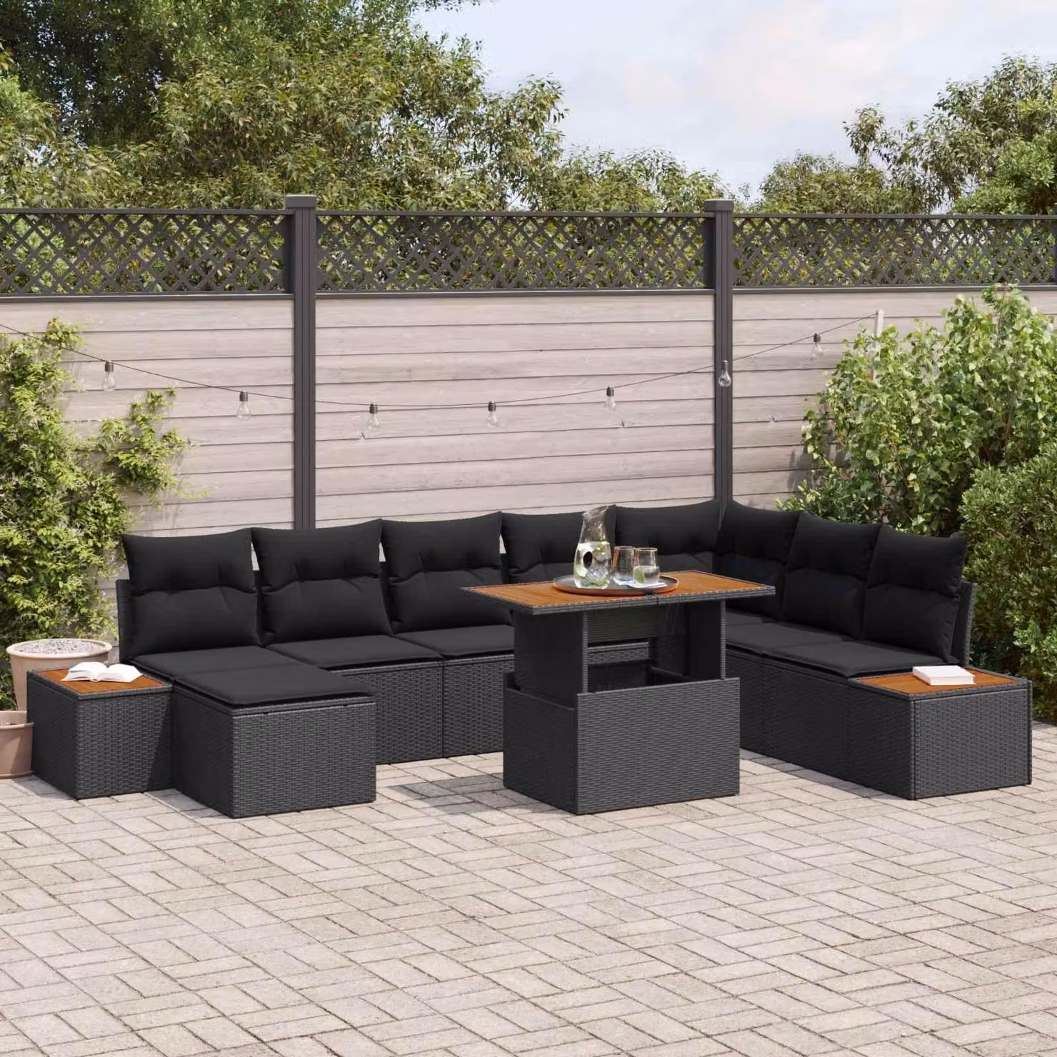 Maison Exclusive - Set da giardino composto da 9 pezzi, divano in rattan sintetico nero