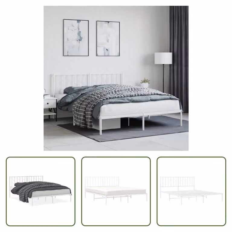 The Living Store Struttura letto con testiera in metallo bianco 160x200 cm