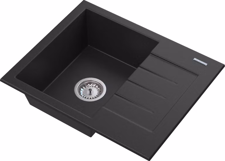 Granitan - Lavello in granito - Lavello da cucina - 57x46 cm - Nero - con sifone e scolapiatti - Lavello - MILANO