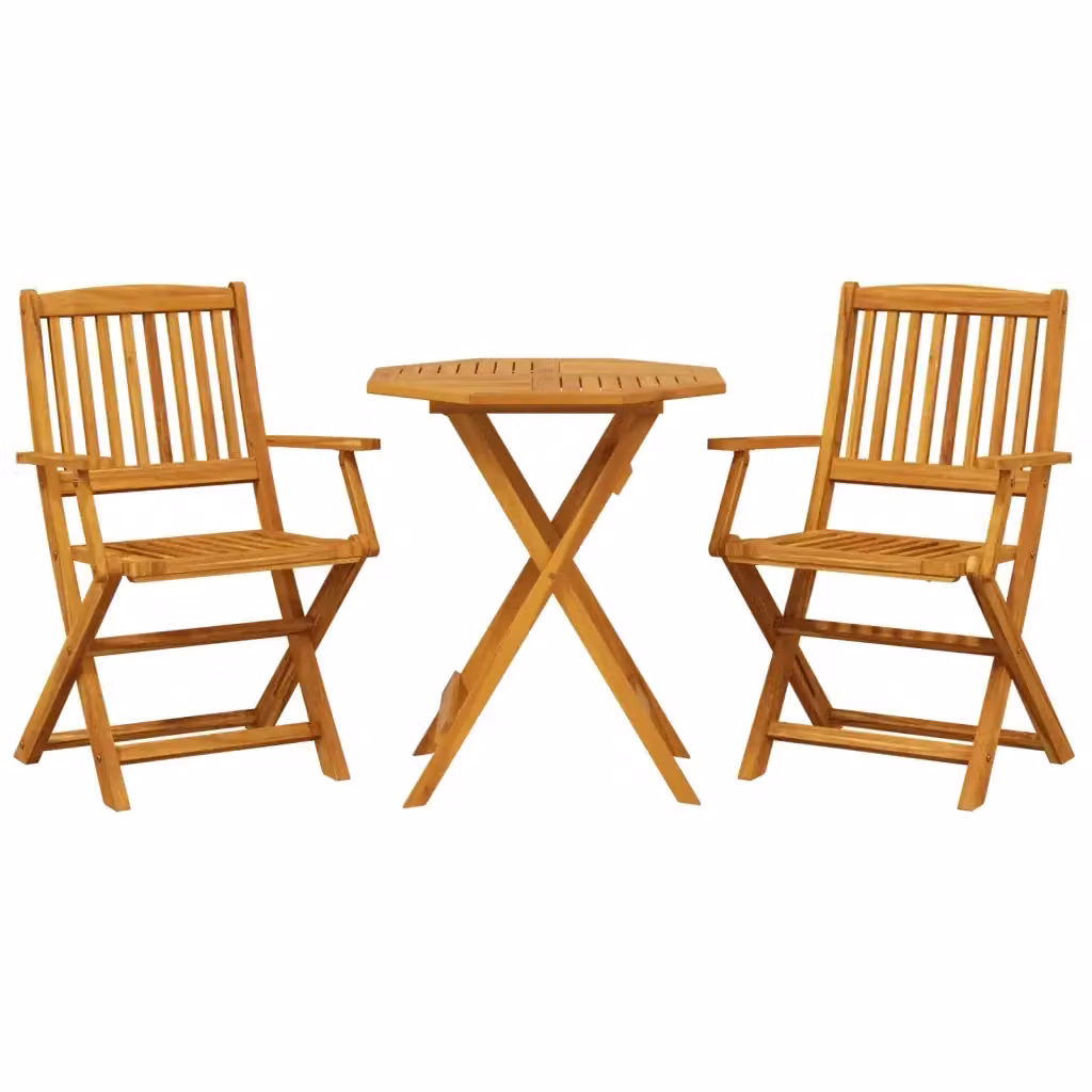 Set Bistrò Pieghevole 3pz vidaXL in Legno di Acacia Marrone – 2