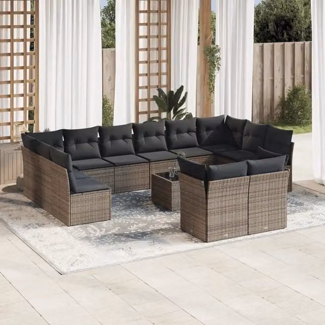 Set Divani da Giardino 13 pz con Cuscini Grigio in Polyrattan 3218440