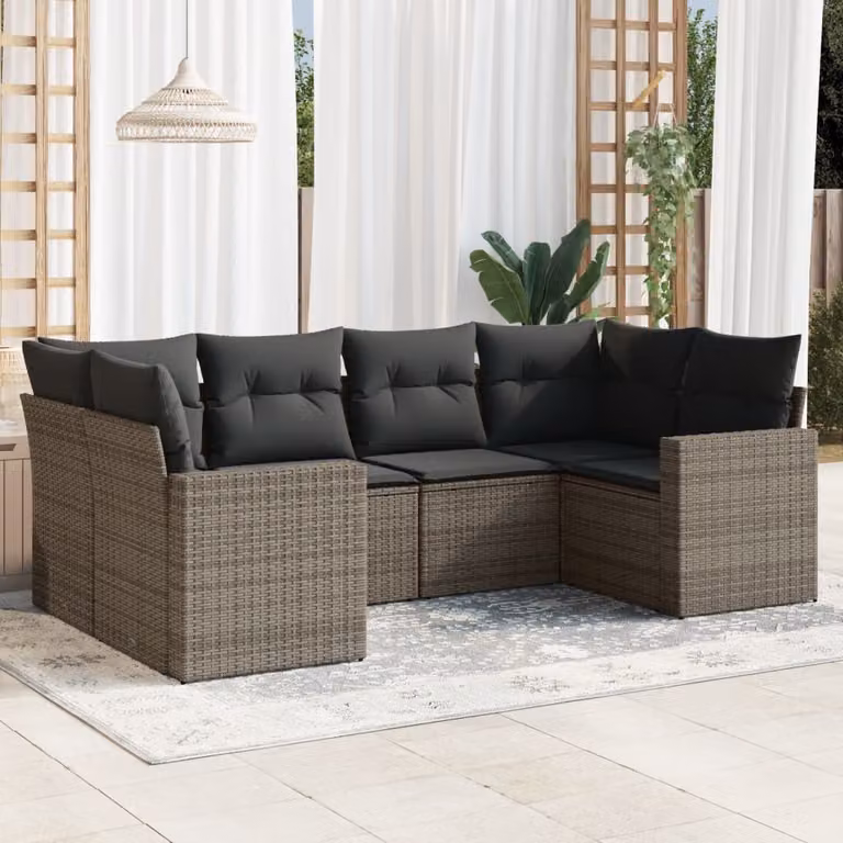 vidaXL Set Divano da Giardino a L 6 pz in Polyrattan Grigio con Cuscini Imbottiti e Coperture Rimosse