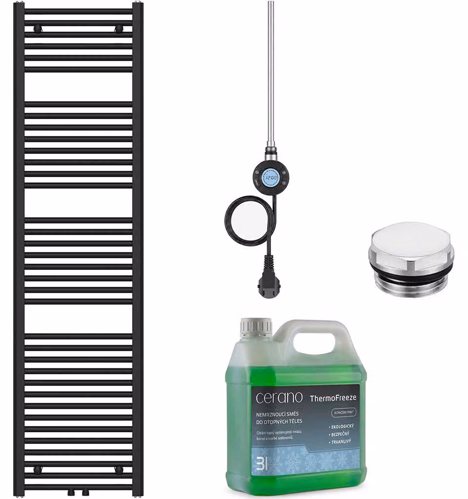 Set di radiatori elettrici da bagno Benito - Wi-Fi - 600W - nero opaco - 1700x450 mm
