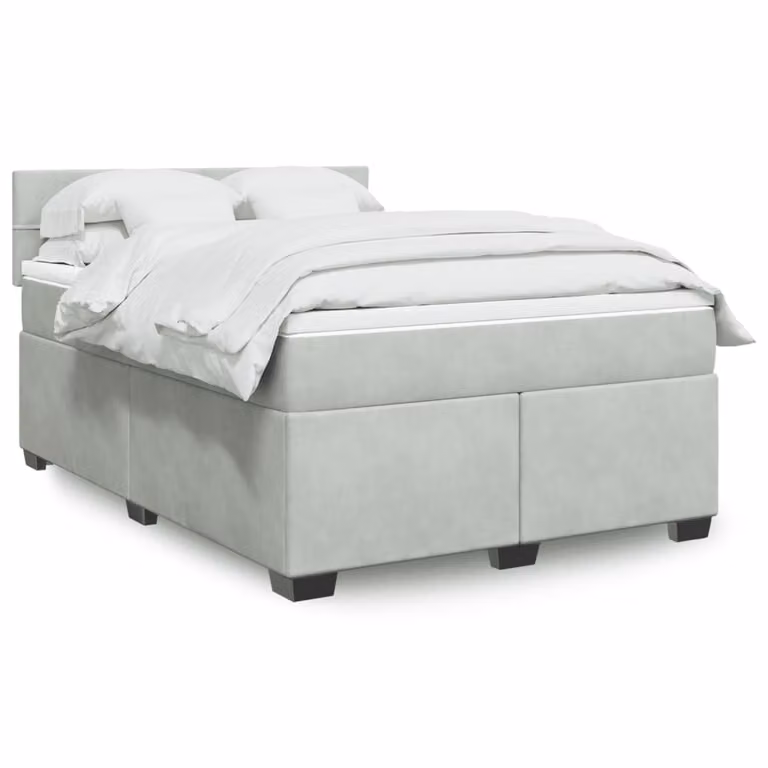 Letto Ibrido vidaXL con Materasso in Velluto Grigio e Bianco, L/P/H: 140 x 190 cm