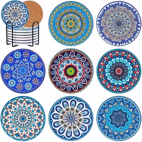 Set di sottobicchieri in Vetroceramica, 8 pezzi, 10 cm, bar, soggiorno, decorazione