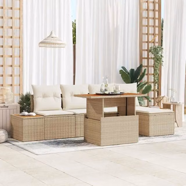 Set Divano da Giardino 6 pz Beige Poly Rattan 3358800